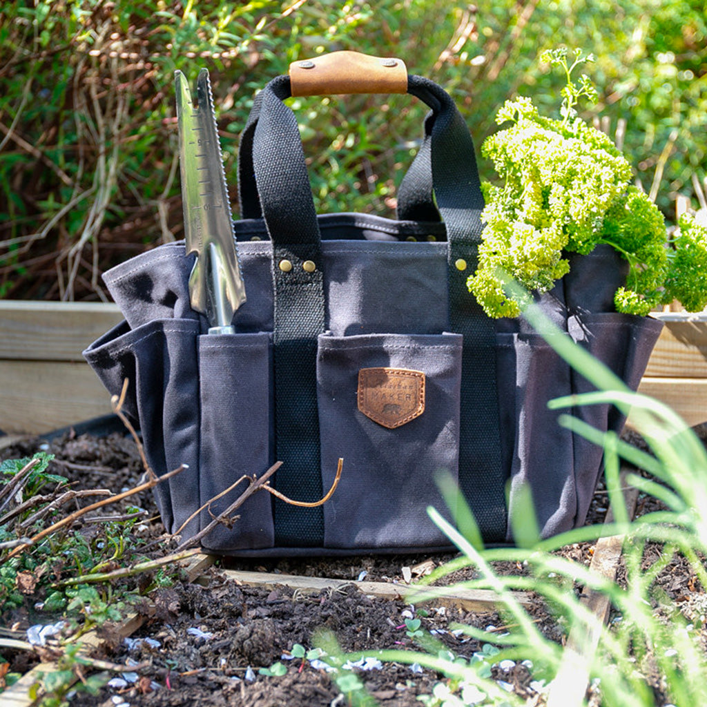 Alaskan Maker Gardener's Tool Bag in Charcoal in garden