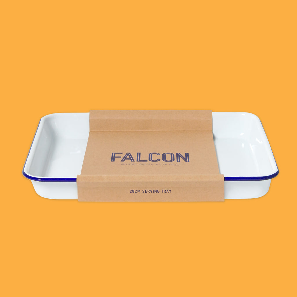 Falcon Enamelware White with Blue rim Serving Tray