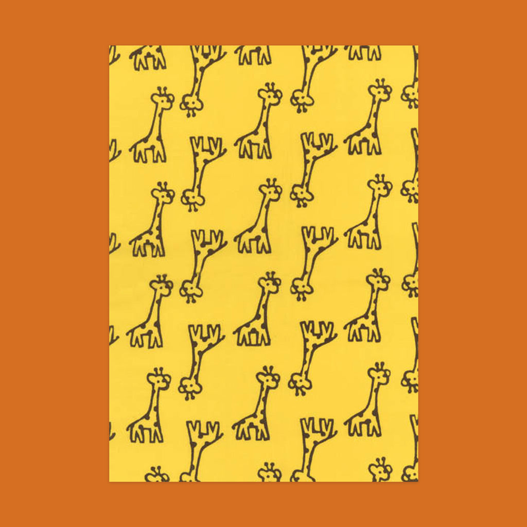 Niwaki Tenugui Cotton Towel with Giraffes on a yellow background