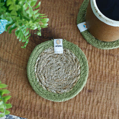 Seagrass & Jute Coaster in Green on table