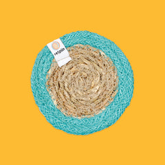 Seagrass & Jute Coaster in Turquoise