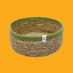 Shallow Seagrass & Jute Basket Green Medium