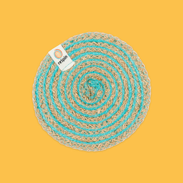 Spiral Jute Coaster in Turquoise